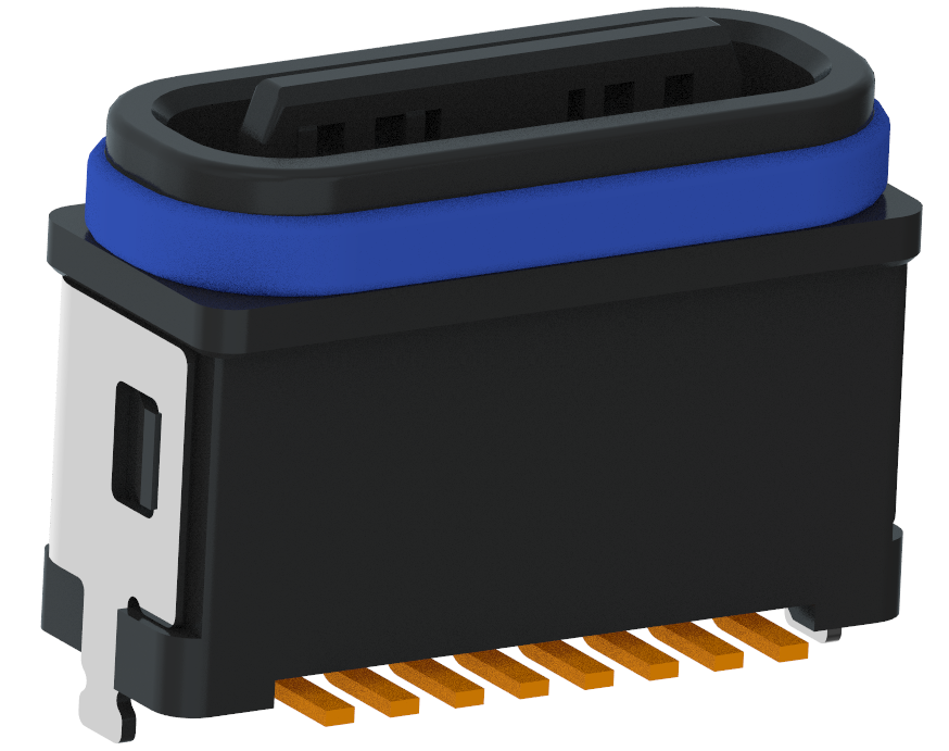 XB-TYPE C 8P-16-X 立贴防水母座H=6.80mm(带钢片)(全塑U型)